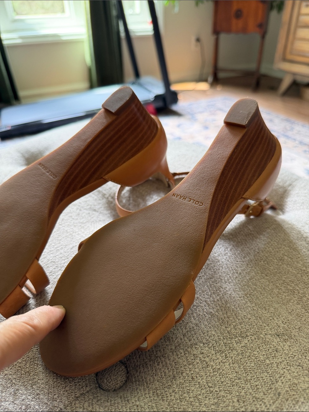 Cole Haan Tan Leather Two-Strap Ankle Strap Heels - Picture 3 of 8